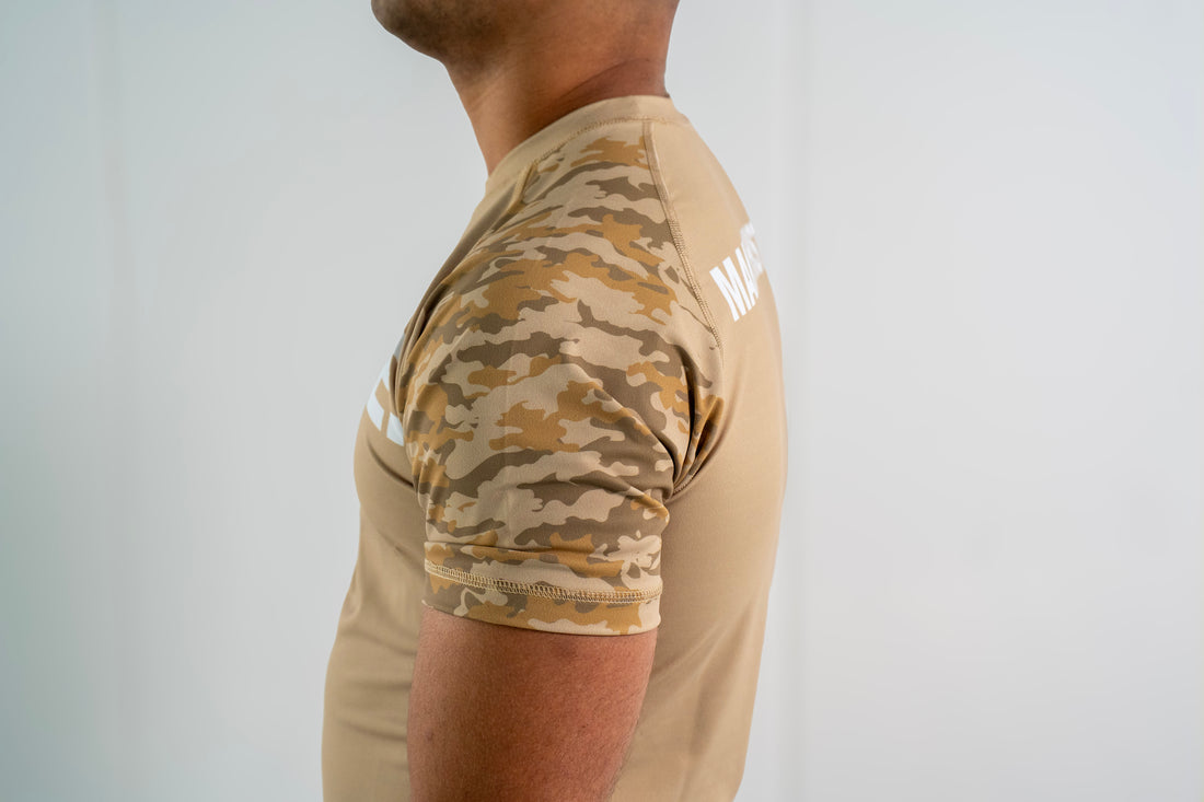 Men's Rash Guard Top — Beige Camo