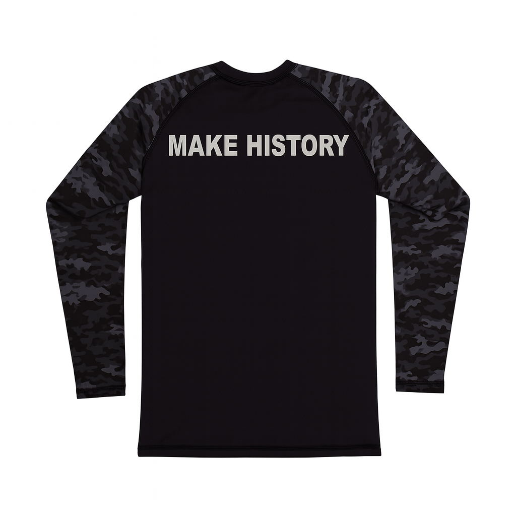 Men's Rash Guard Top — Long Sleeve Black Camo
