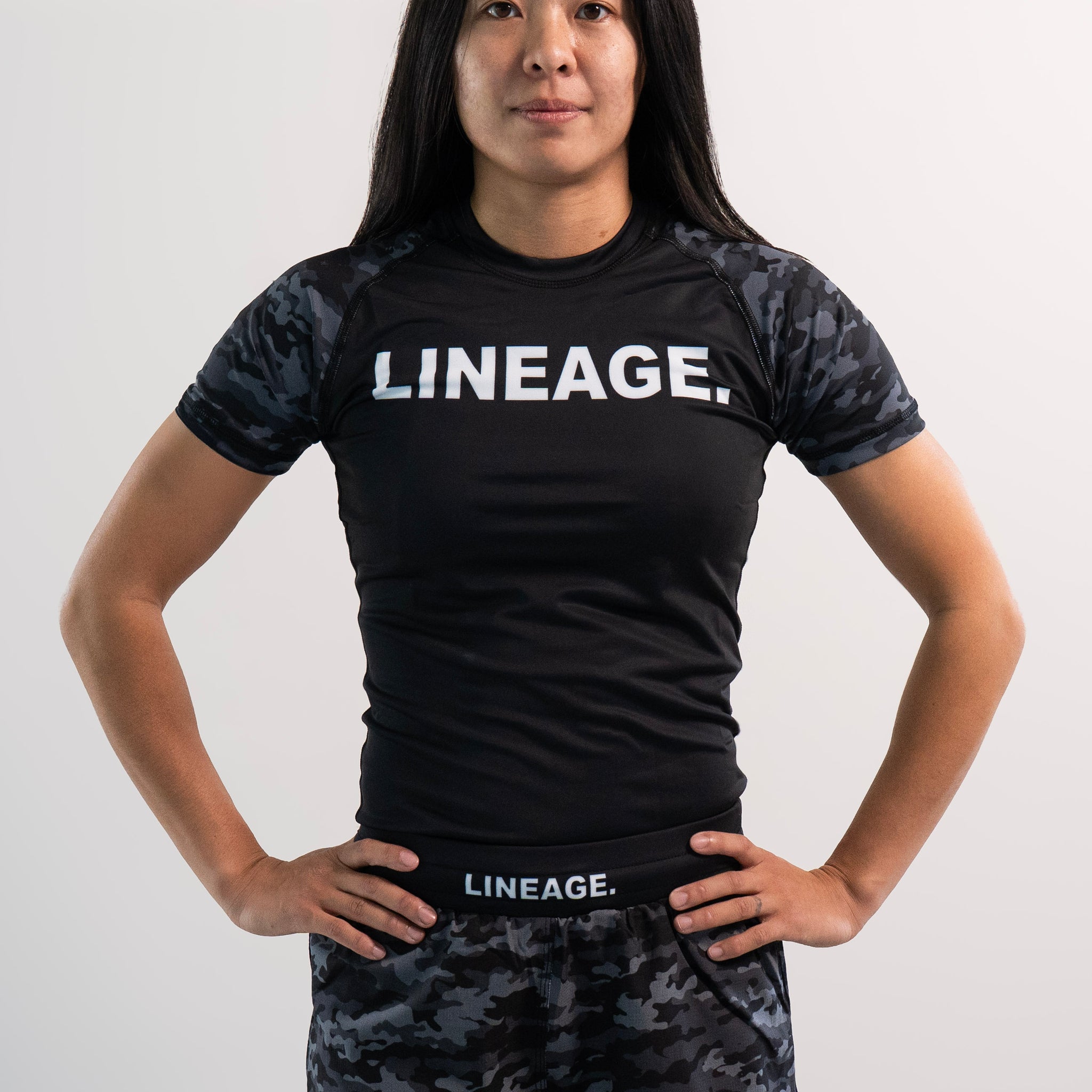 Women's Rash Guard Top — Black Camo