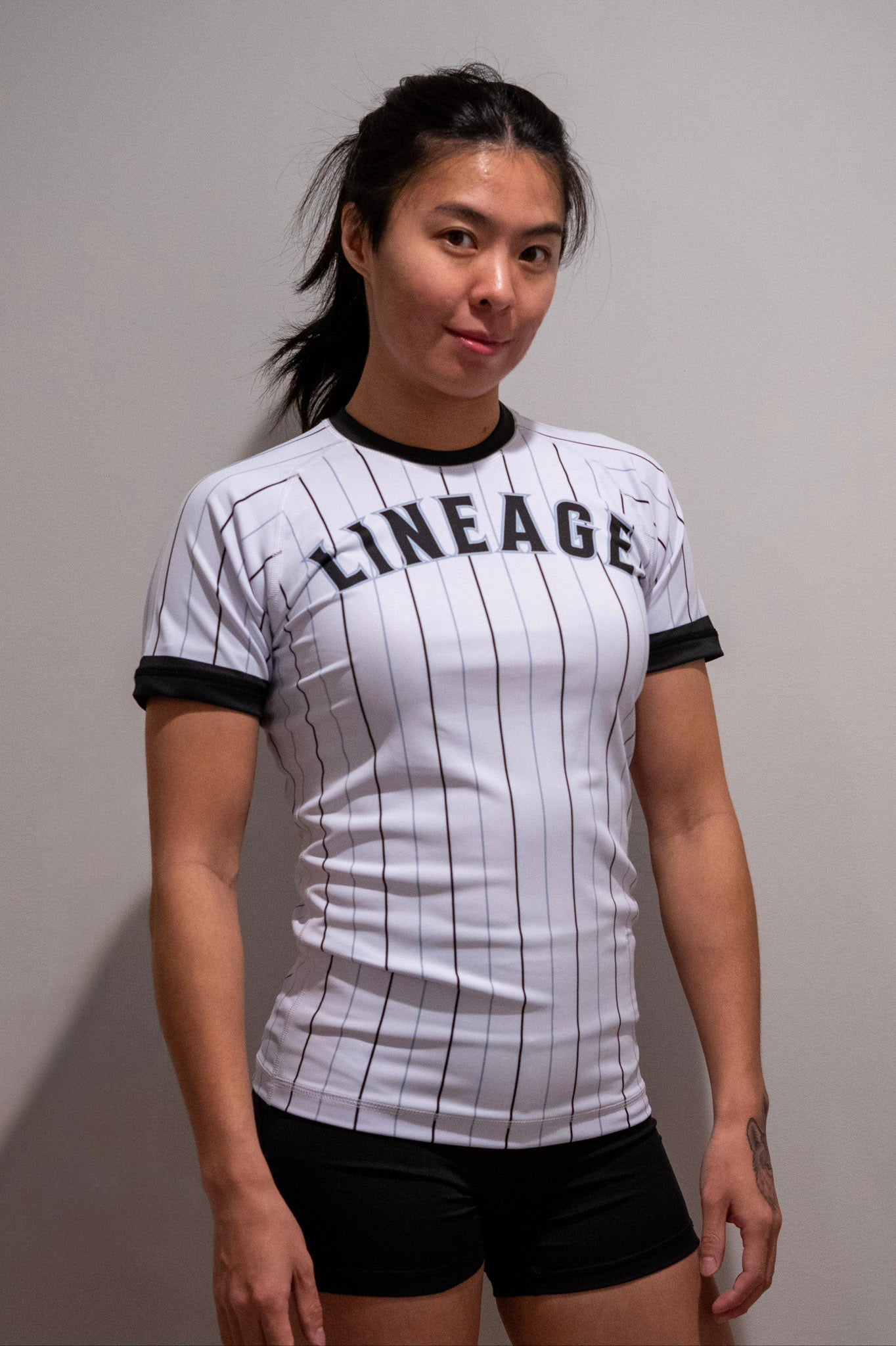 Rash Guard Top — White Pinstripe